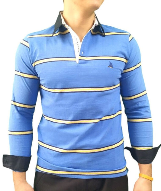 Men's T-shirt made of 100% ORGANIC COTTON Rugby style - Blue color