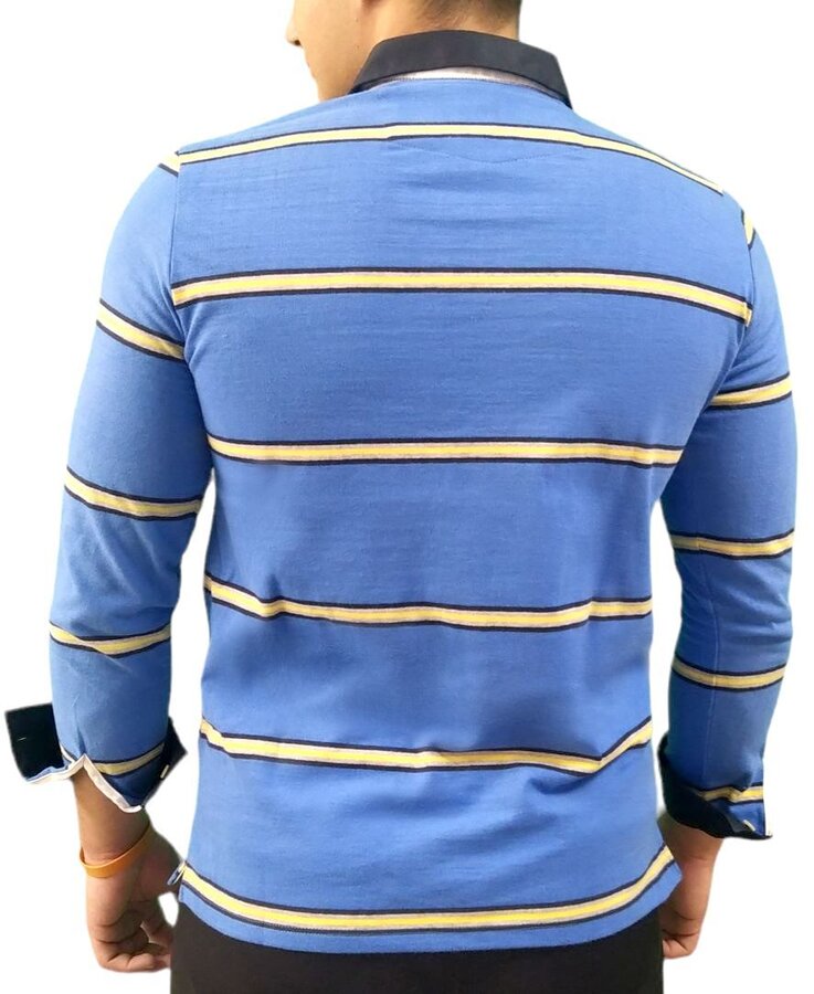 Men's T-shirt made of 100% ORGANIC COTTON Rugby style - Blue color