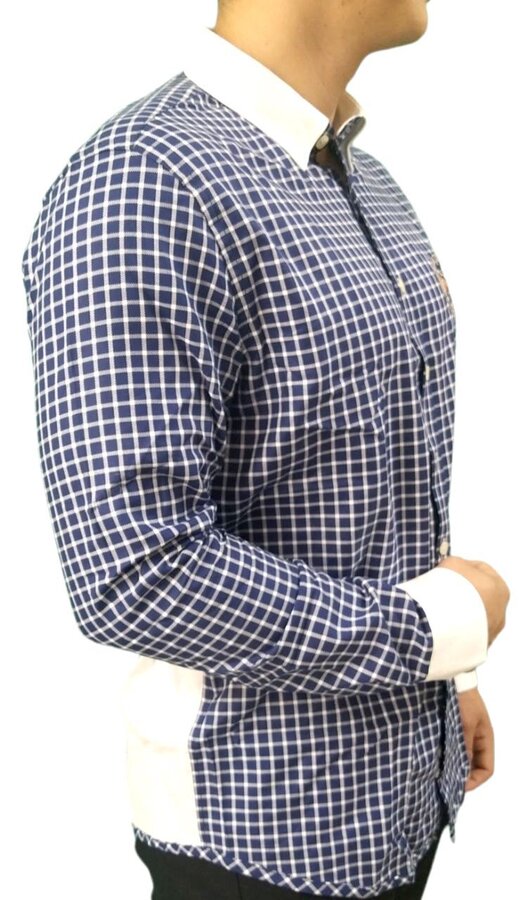 Men's shirt Fine check with white back 100% Cotton