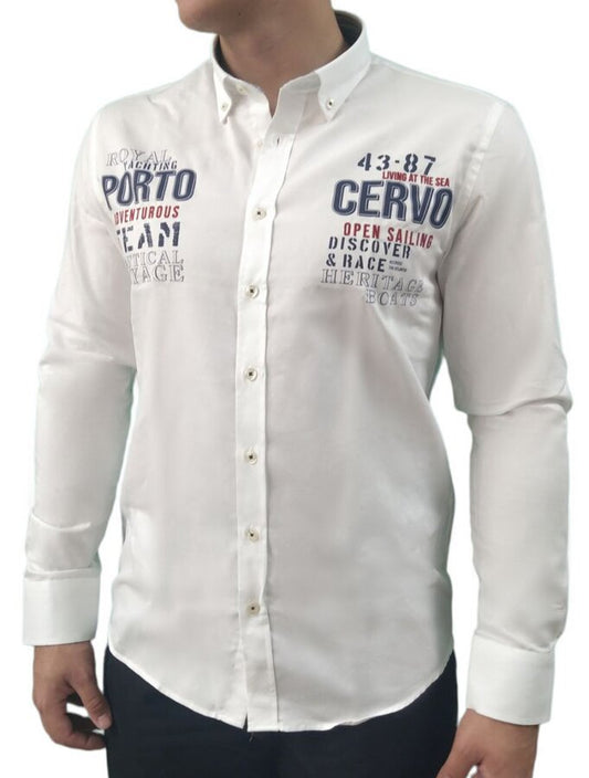 Мъжка риза Porto Cervo (100% памук) – бяла – изглед отпред
