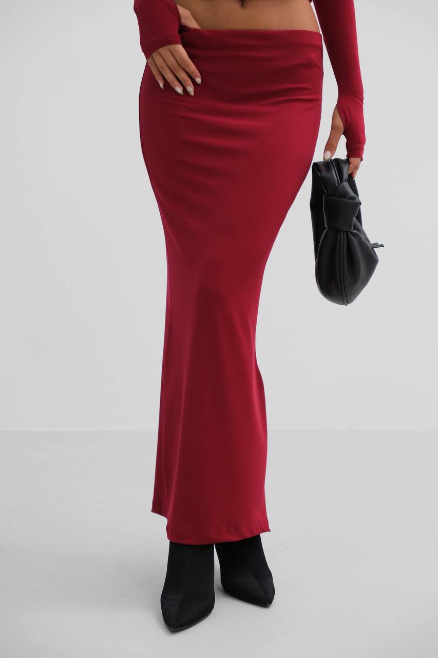 One shoulder draped blouse with low waist long skirt